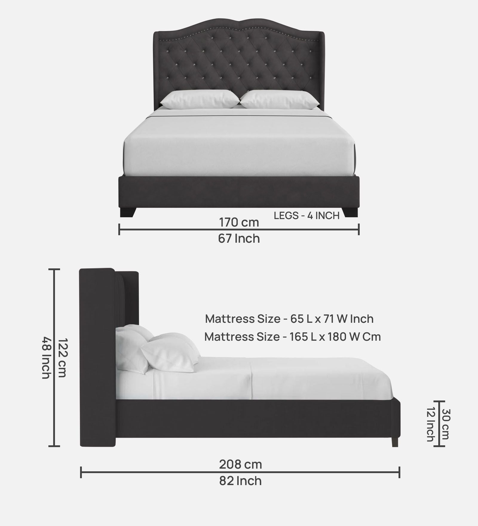 Blake Fabric Queen Size Bed in Maba Grey Colour - Febonic Living