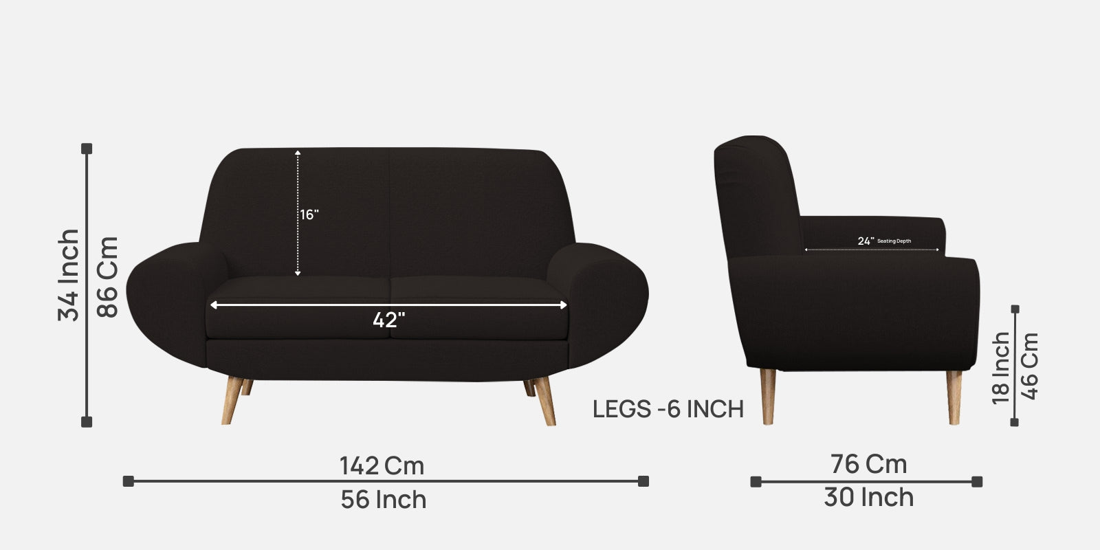 Jessy Fabric 2 Seater Sofa In Cara Brown Colour - Febonic Living