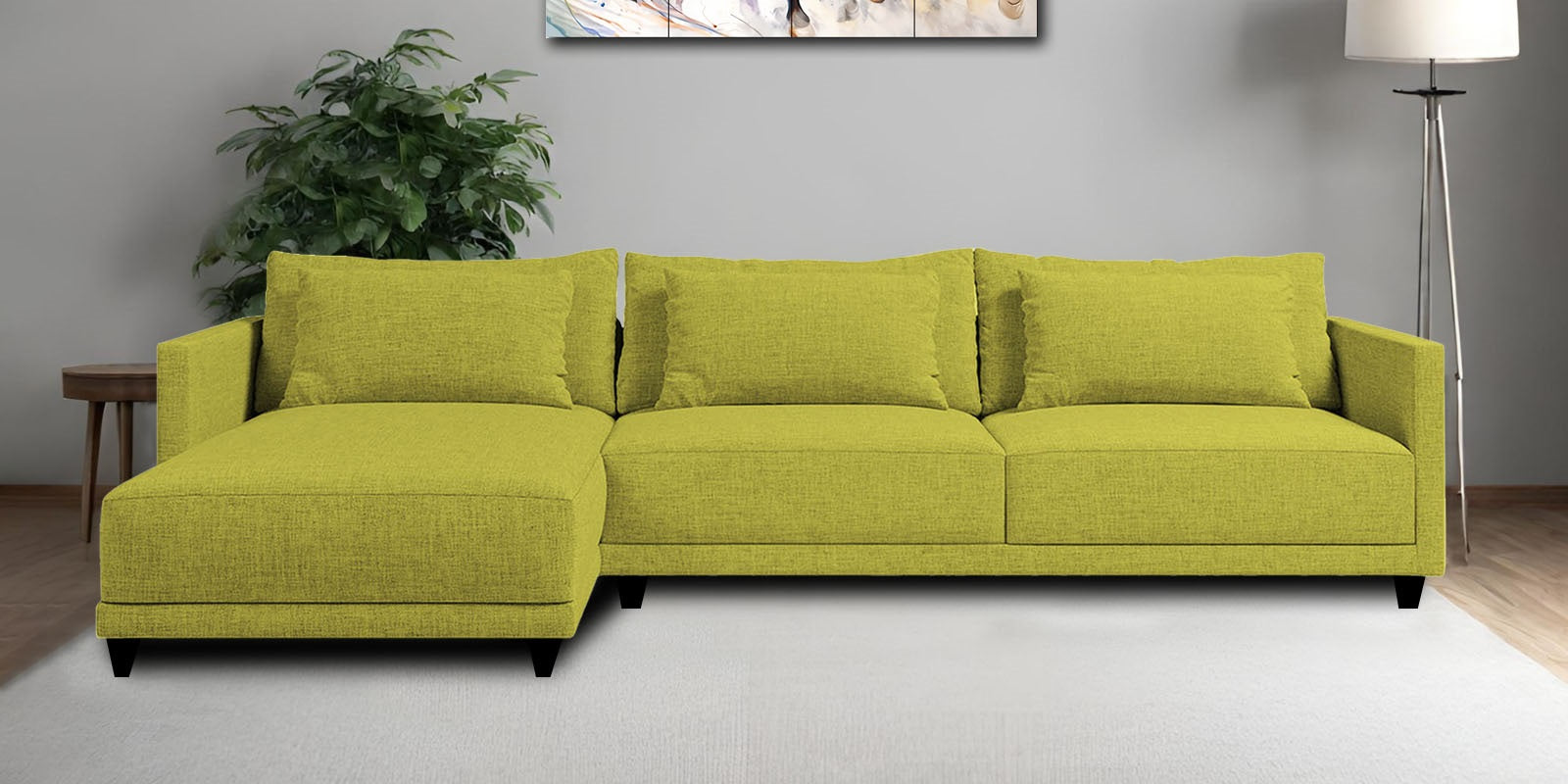Kera Fabric RHS Sectional Sofa (3+Lounger) In Parrot Green Colour - Febonic Living