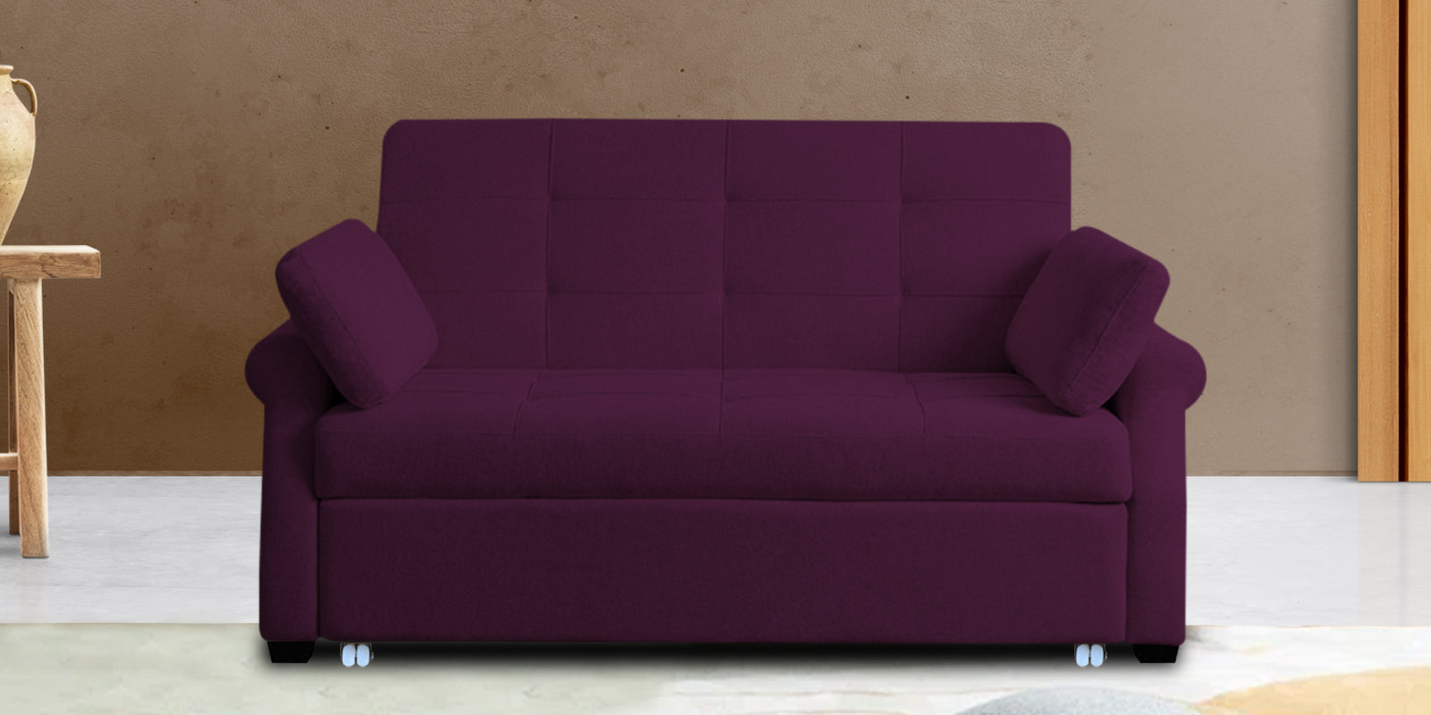 Fornia Fabric 2 Seater Pull Out Sofa Cum Bed In Greek Purple Colour - Febonic Living