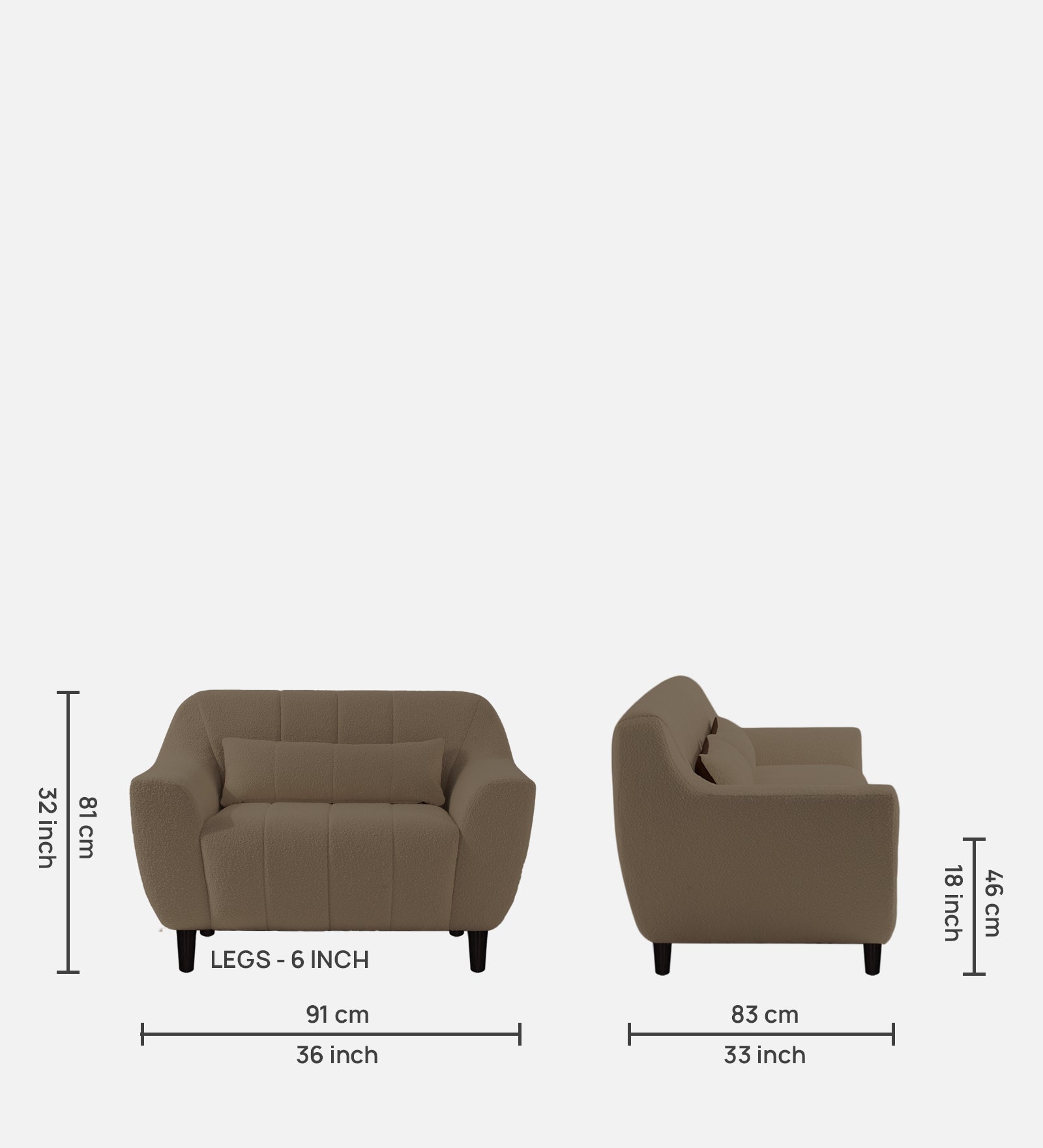 Nesco Boucle Fabric 1 Seater Sofa In Cara Beige Colour - Febonic Living