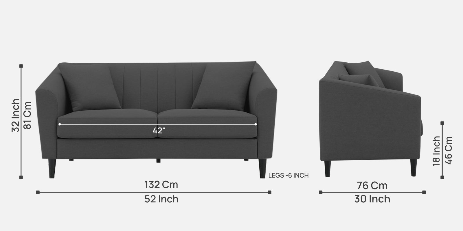 Polon Fabric 2 Seater Sofa In Stone Grey Colour - Febonic Living