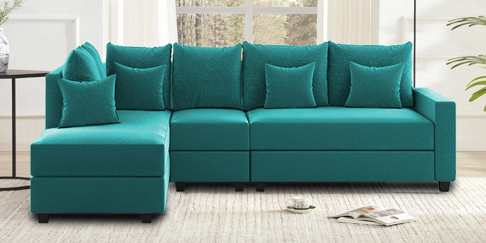 Ginny Fabric RHS Sectional Sofa (3+Lounger) In Sea Green Colour - Febonic Living