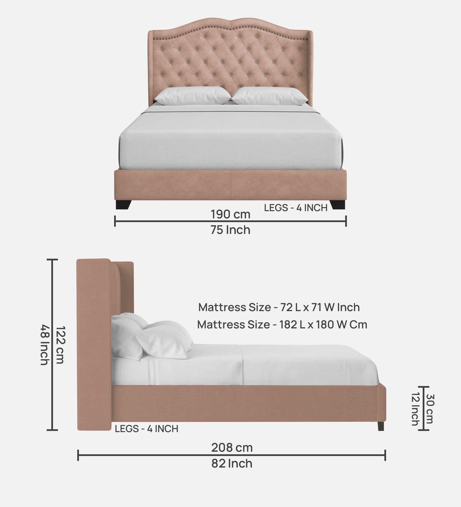 Blake Fabric King Size Bed in Olive Beige Colour - Febonic Living