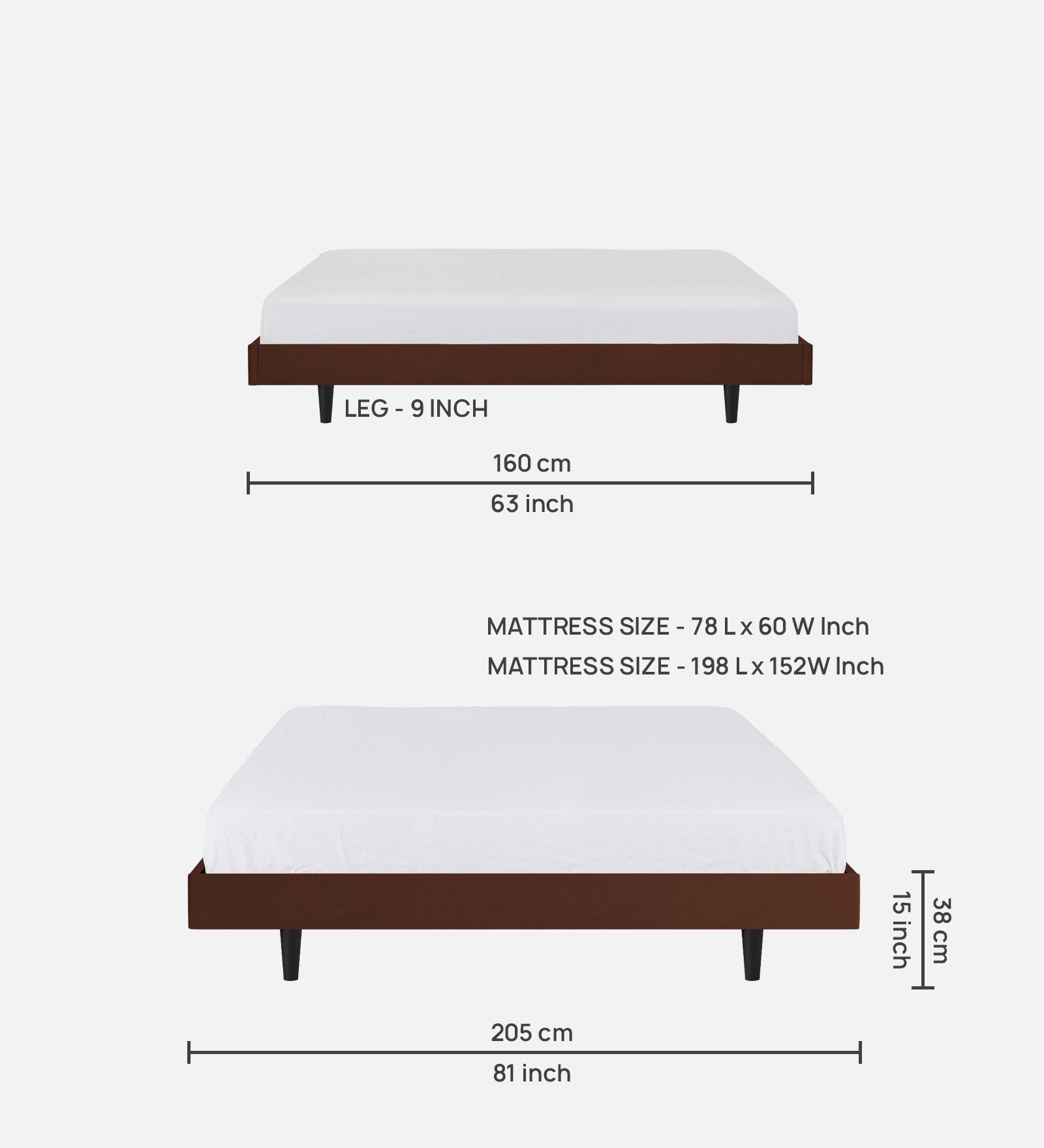 Basi Fabric Queen Size Bed In Coffee Brown Colour - Febonic Living