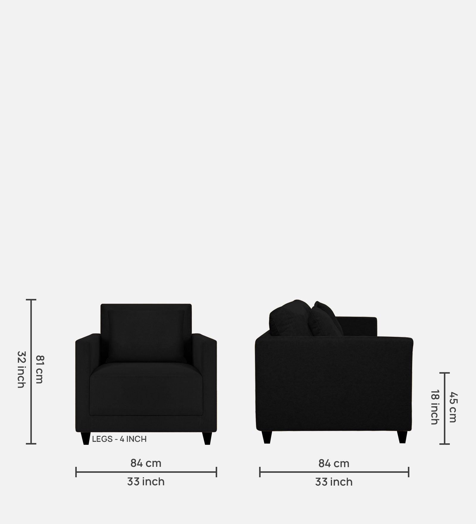 Kera Fabric 1 Seater Sofa In Zed Black Colour - Febonic Living