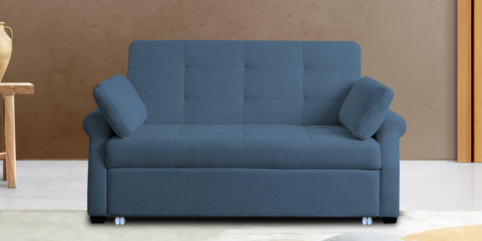 Fornia Fabric 2 Seater Pull Out Sofa Cum Bed In Light Blue Colour - Febonic Living