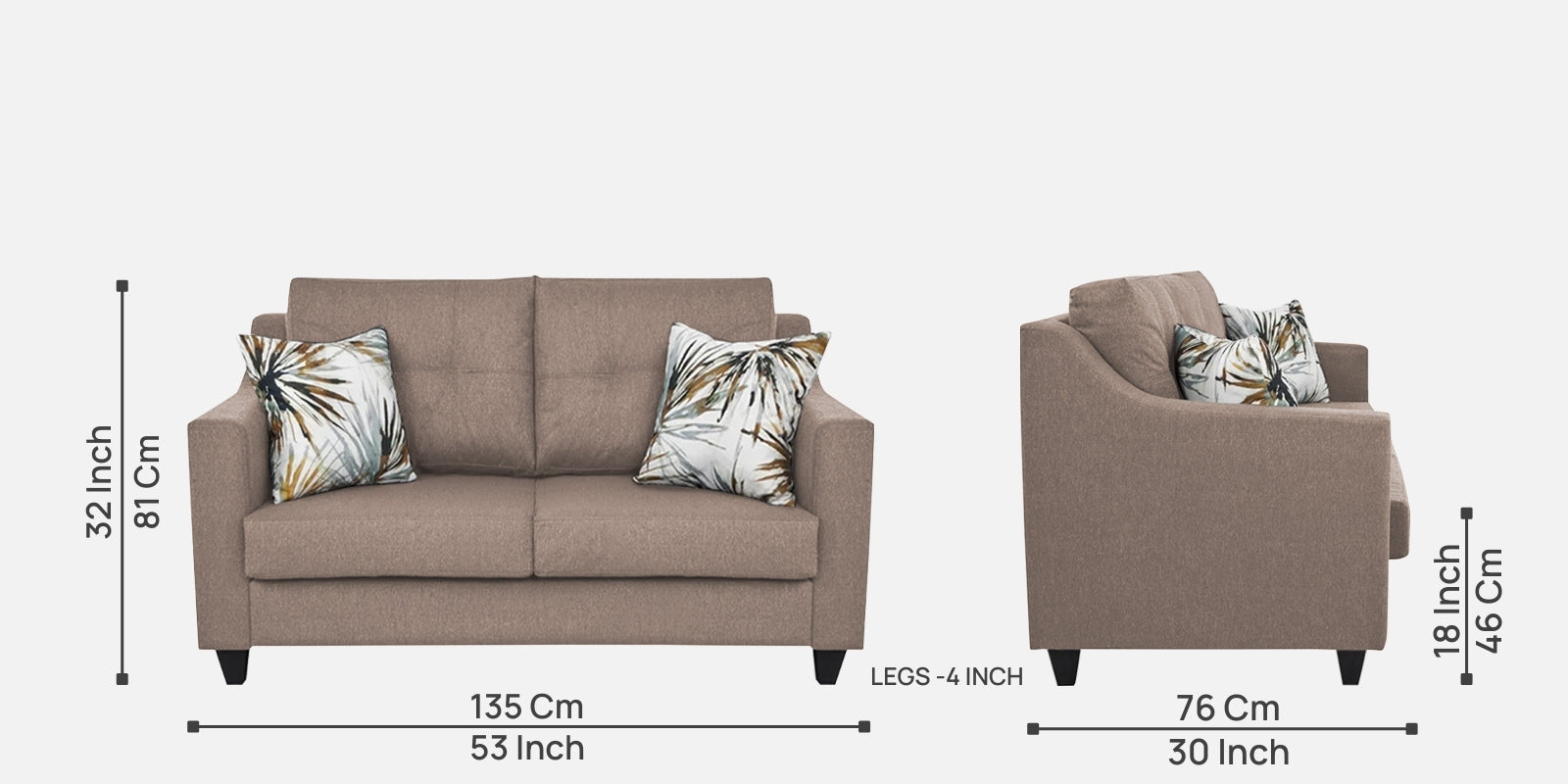 Welly Fabric 2 Seater Sofa In Kadhi Beige Colour - Febonic Living