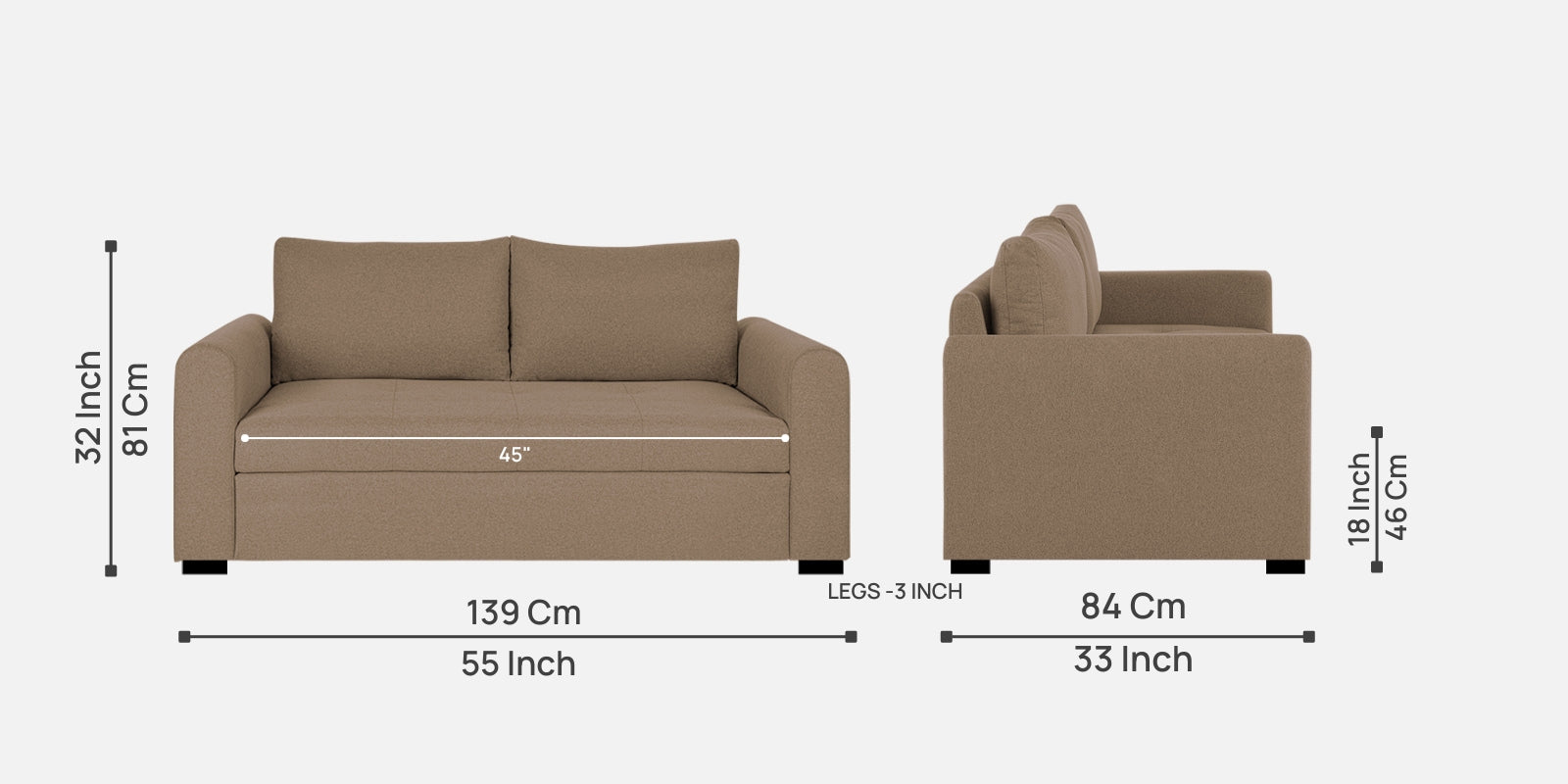 Sigma Fabric 2 Seater Sofa In Cookie Beige Colour - Febonic Living
