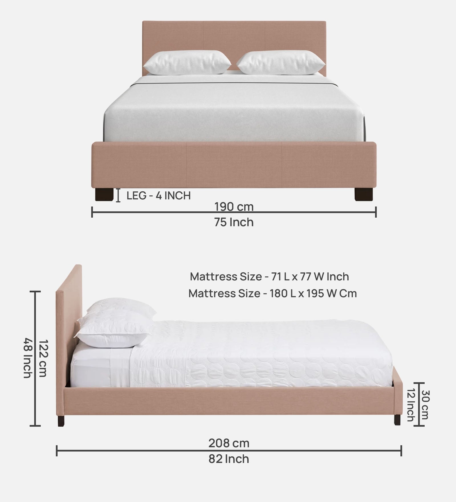Lora Fabric King Size Bed in Olive Beige Colour - Febonic Living