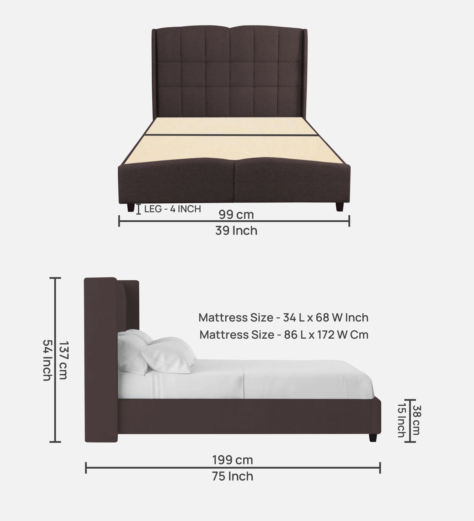 Jovi Velvet Single Size Bed In Mocha Brown In Colour - Febonic Living