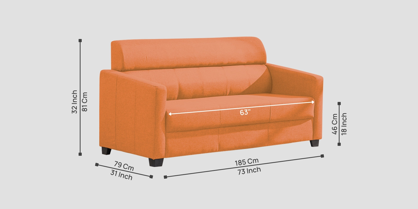Devo Fabric 3 Seater Sofa In Dark Orange Colour - Febonic Living