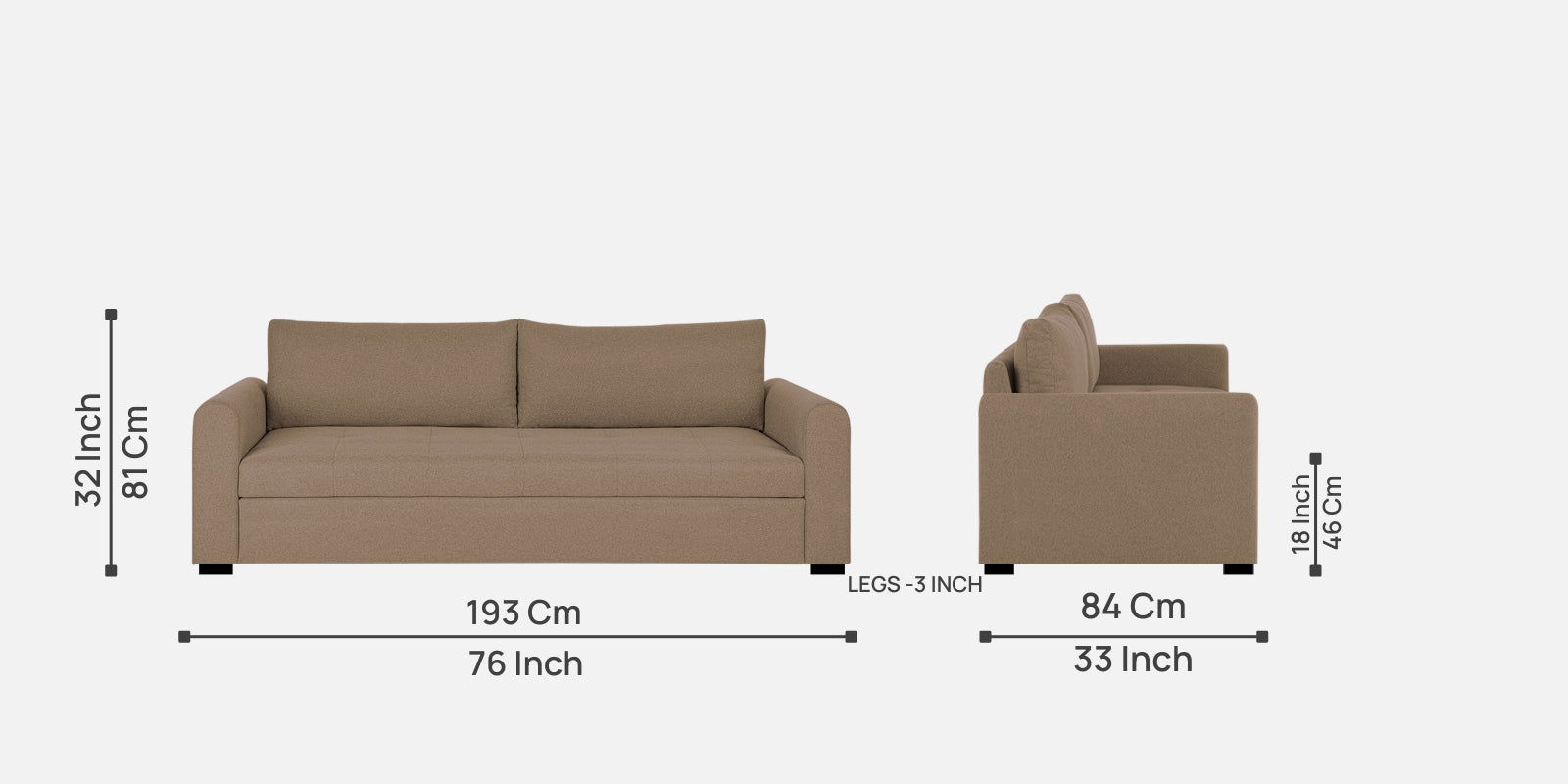 Sigma Fabric 3 Seater Sofa In Cookie Beige Colour - Febonic Living