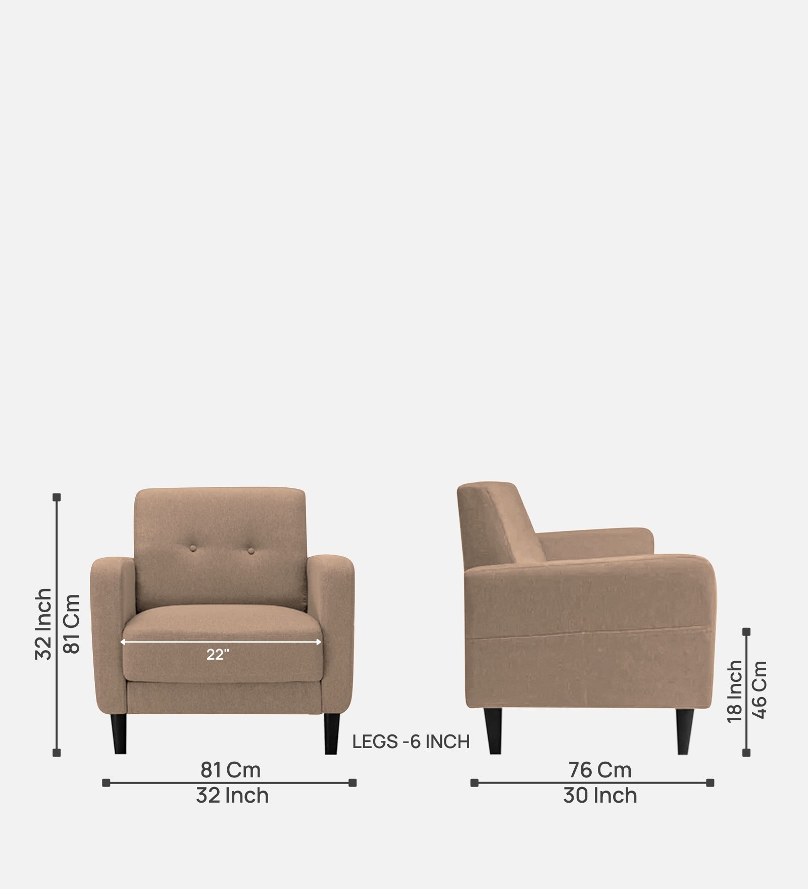 Marq Fabric 1 Seater Sofa In  Cookie Beige Colour - Febonic Living