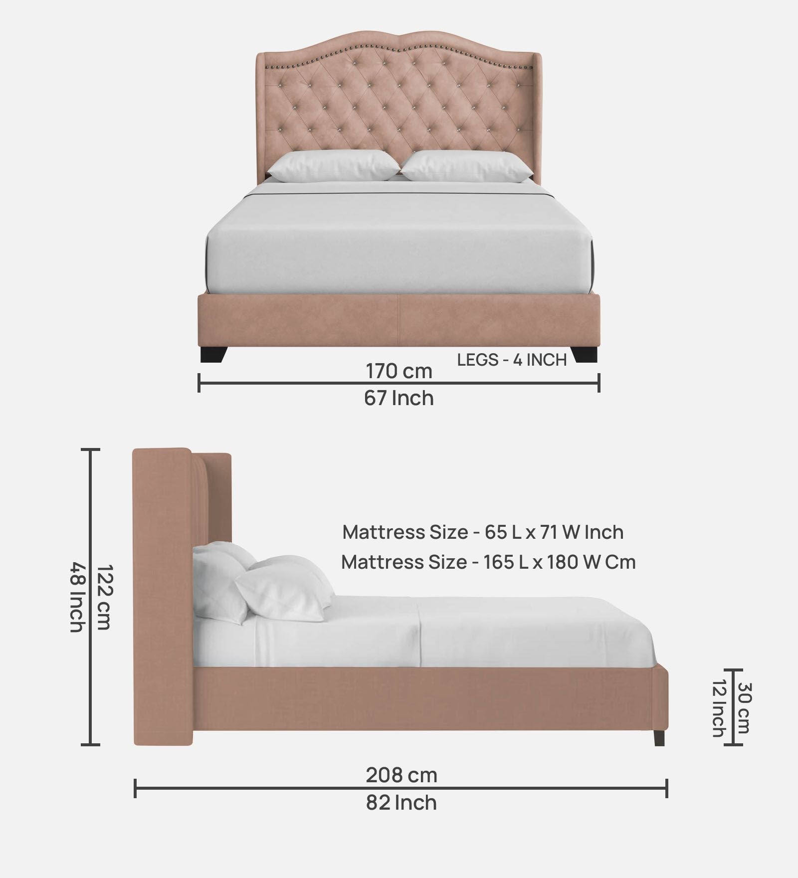 Blake Fabric Queen Size Bed in Olive Beige Colour - Febonic Living