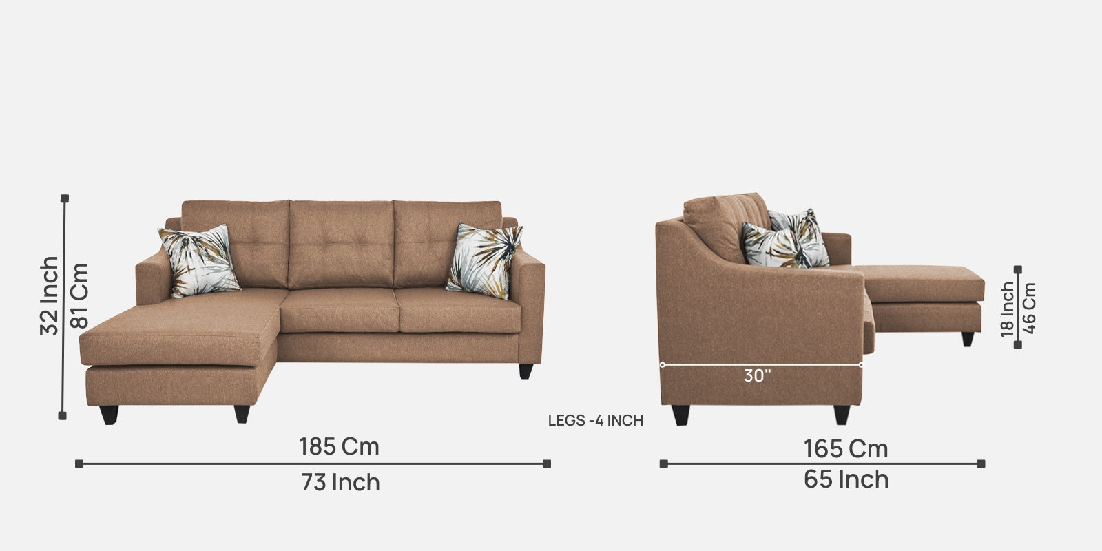 Welly Fabric RHS Sectional Sofa (2+Lounger) In Cosmic Brige Colour - Febonic Living