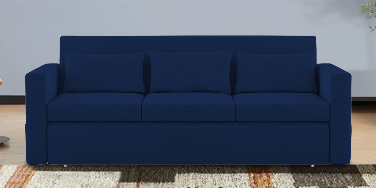 River Fabric 3 Seater Pull Out Sofa Cum Bed In Royal Blue Colour - Febonic Living