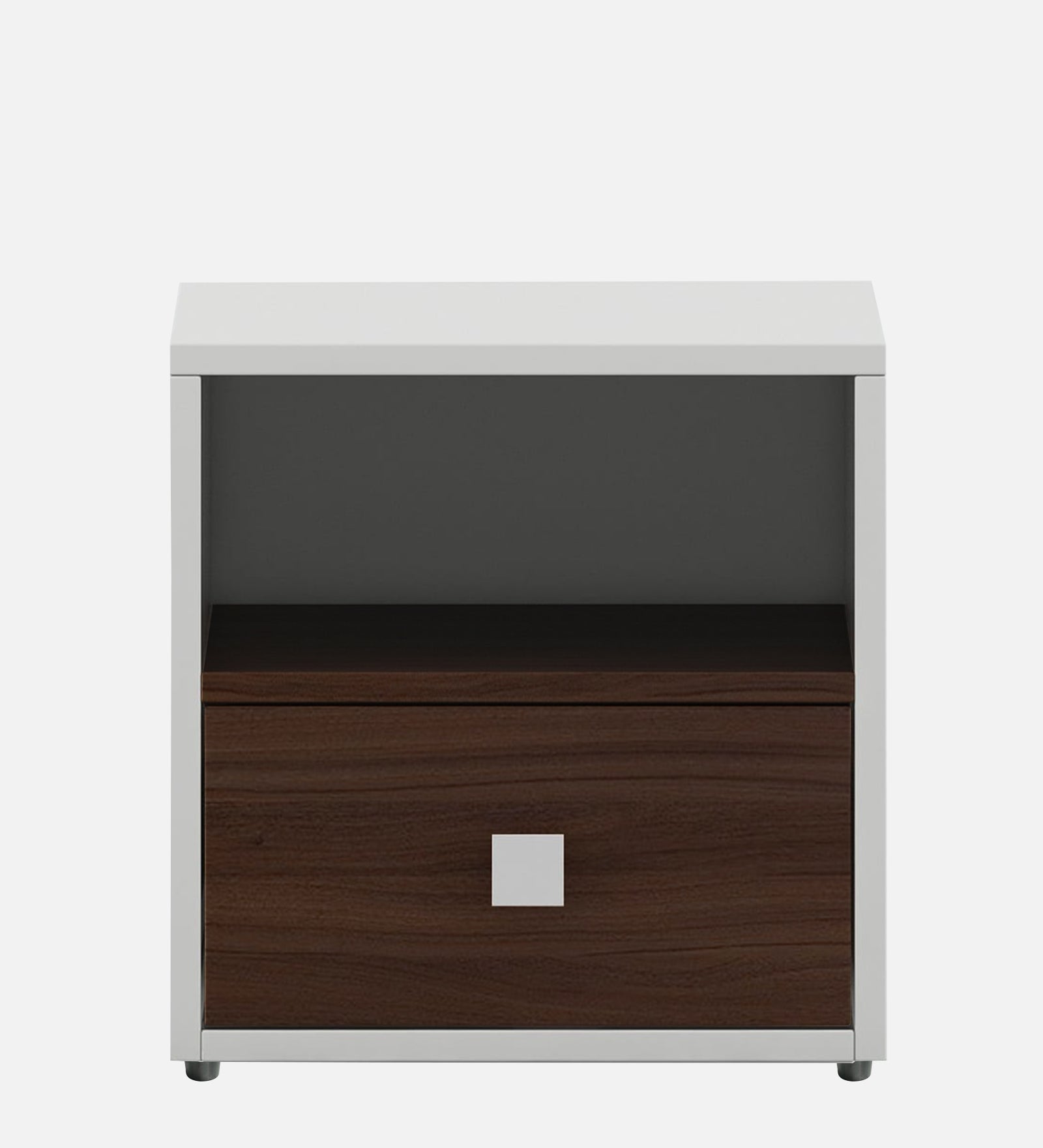 Fenn Bedside Table With Drawer In Dark Walnut And Frosty White Finish - Febonic Living