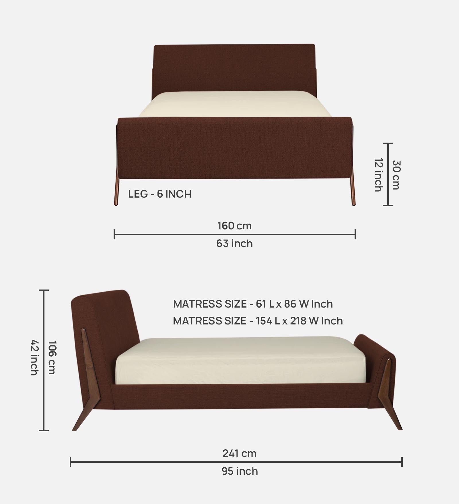 Catla Fabric Queen Size Bed In Coffee Brown Colour - Febonic Living