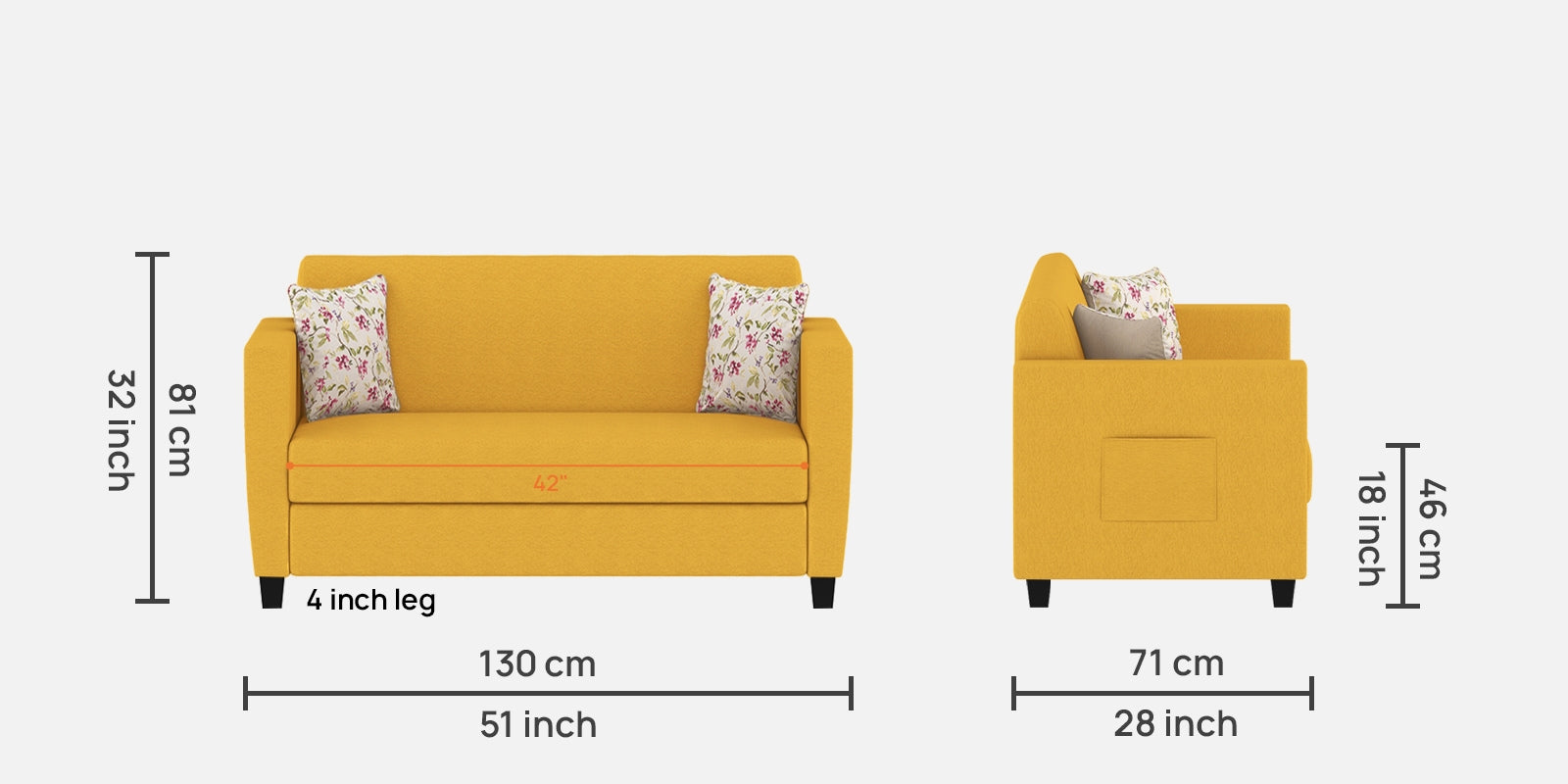 Gozi Fabric 2 Seater Sofa In Bold Yellow Colour - Febonic Living