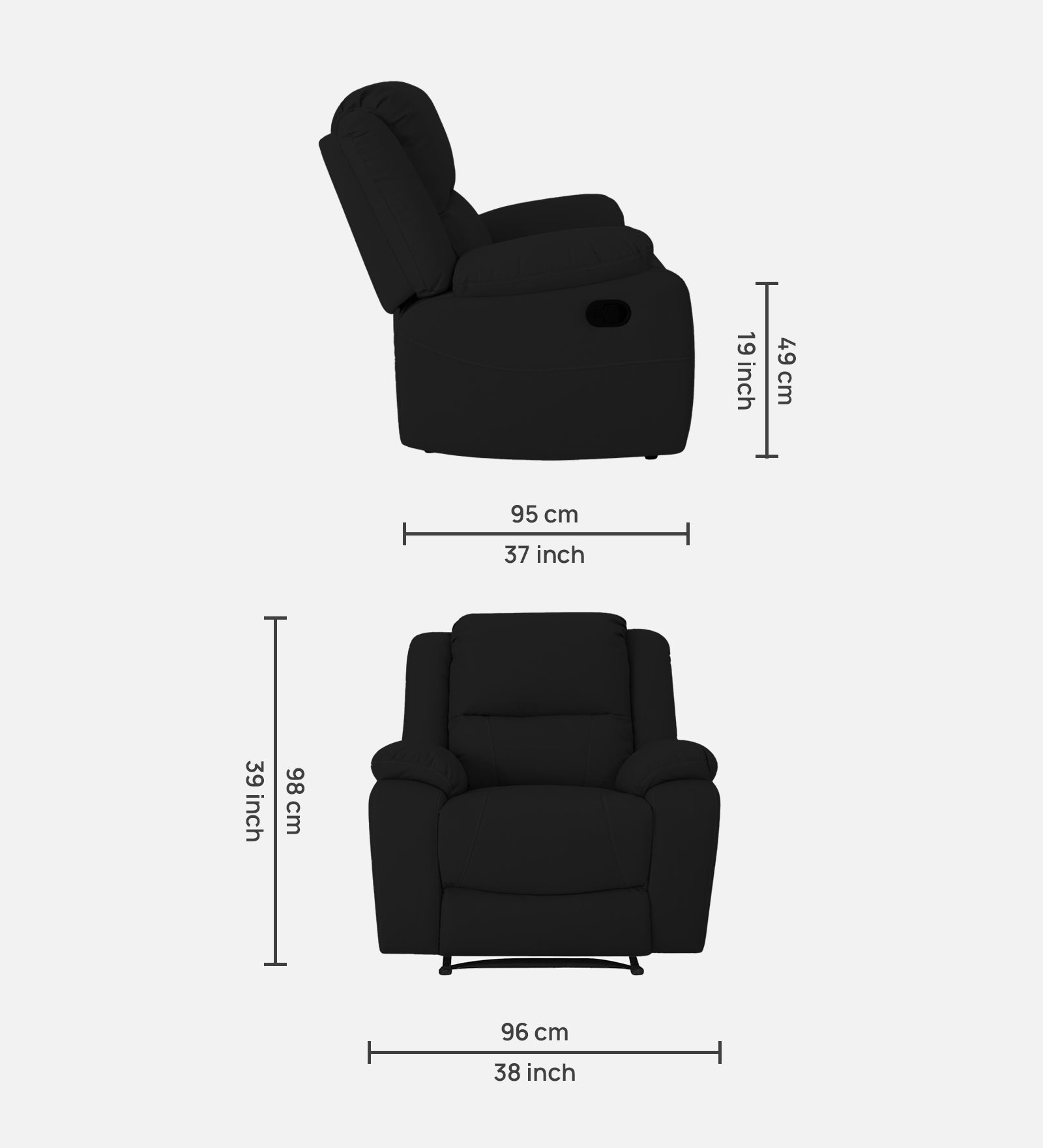 Adley Fabric 1 Seater Manual Recliner In Heather Black Colour - Febonic Living