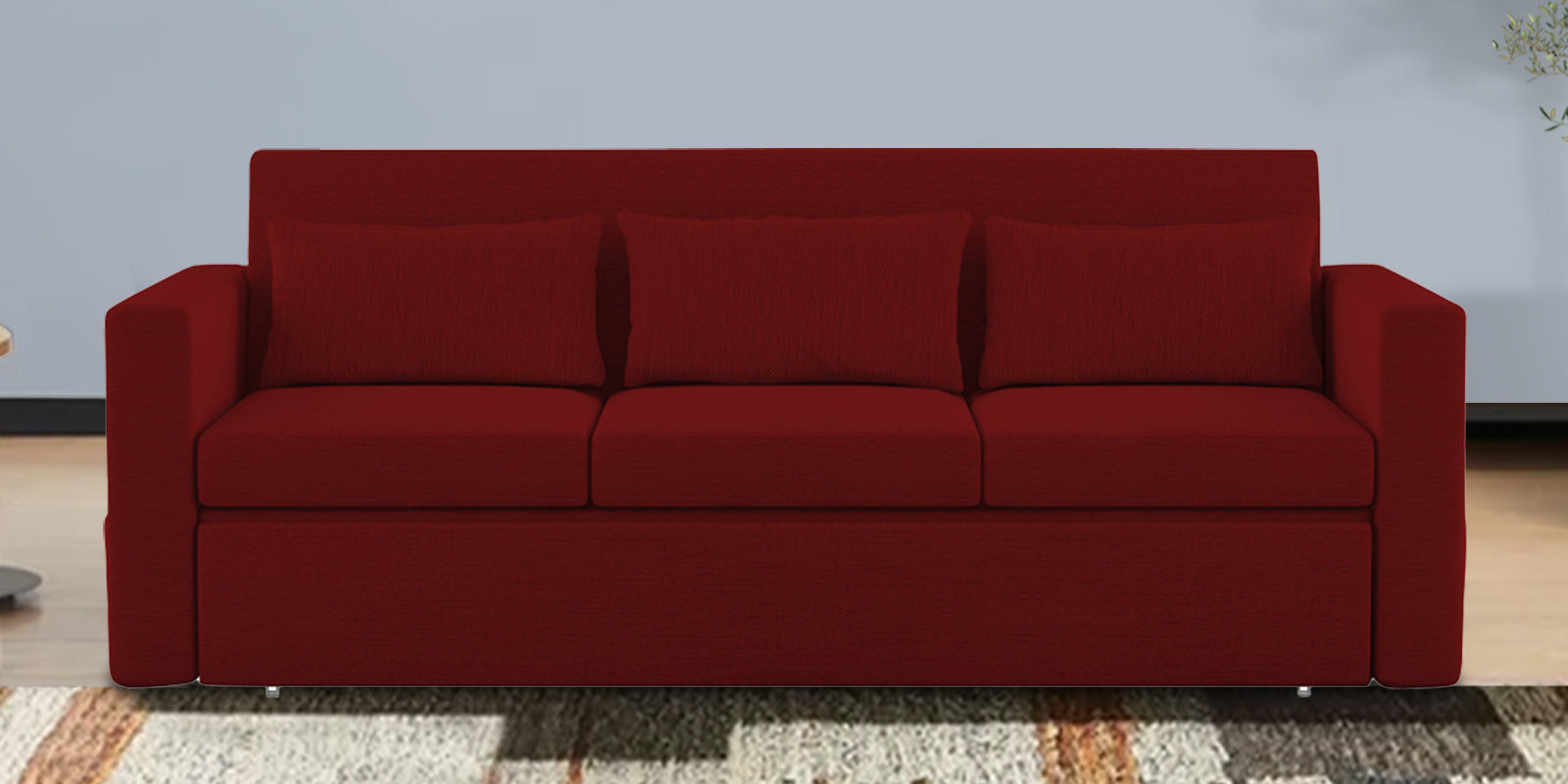 River Fabric 3 Seater Pull Out Sofa Cum Bed In Blood Maroon Colour - Febonic Living