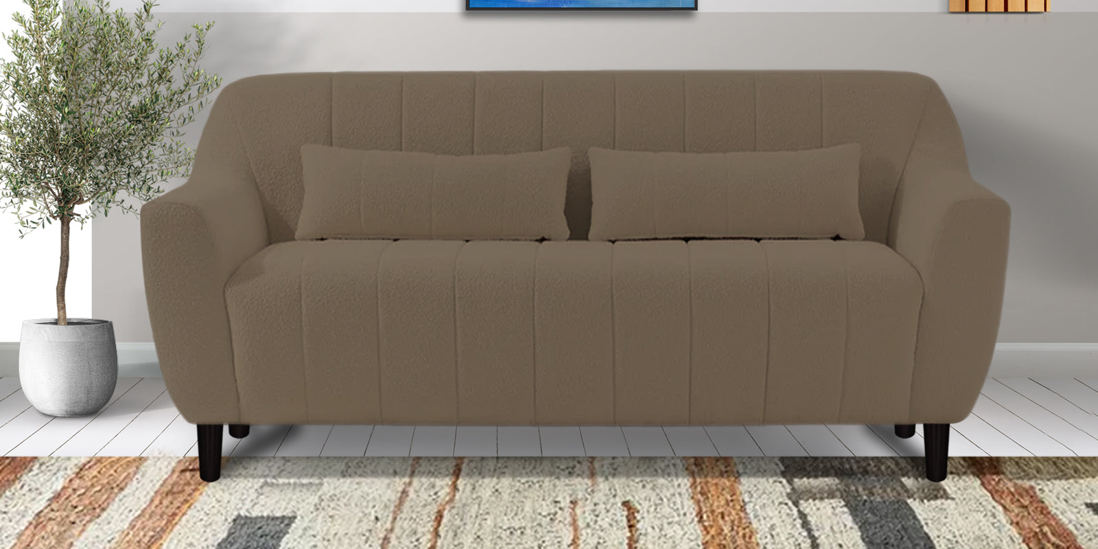 Nesco Boucle Fabric 2 Seater Sofa In Caro Beige Colour - Febonic Living
