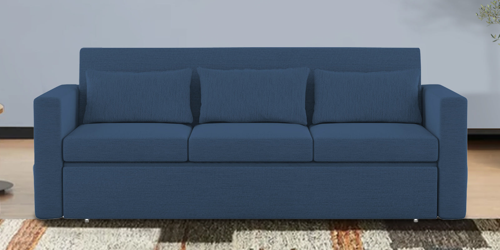 River Fabric 3 Seater Pull Out Sofa Cum Bed In Light Blue Colour - Febonic Living