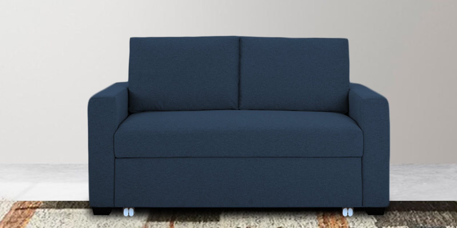 Lobby Fabric 2 Seater Pull Out Sofa Cum Bed In Denim Blue Colour - Febonic Living