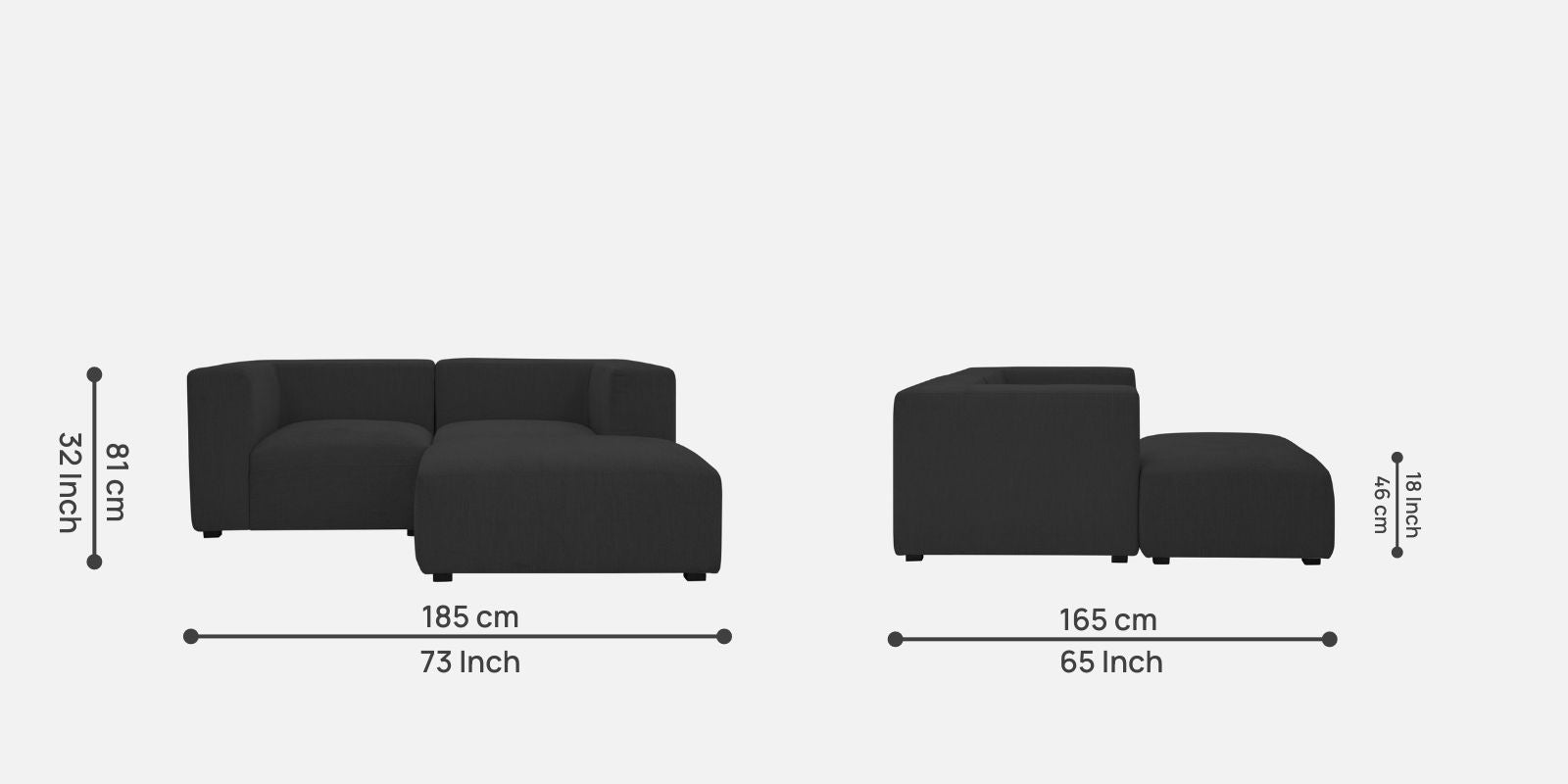 Dora Velvet LHS Sectional Sofa (2+Ottoman Lounger) In Davy grey Colour - Febonic Living