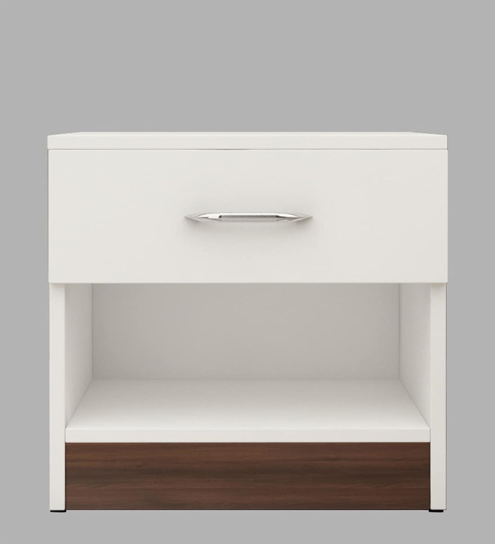 Kaiva Bedside Table With Drawer In Frosty White And Dark Walnut Finish - Febonic Living