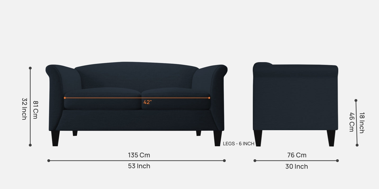 Kimber Fabric 2 Seater Sofa In Denim Blue Colour - Febonic Living