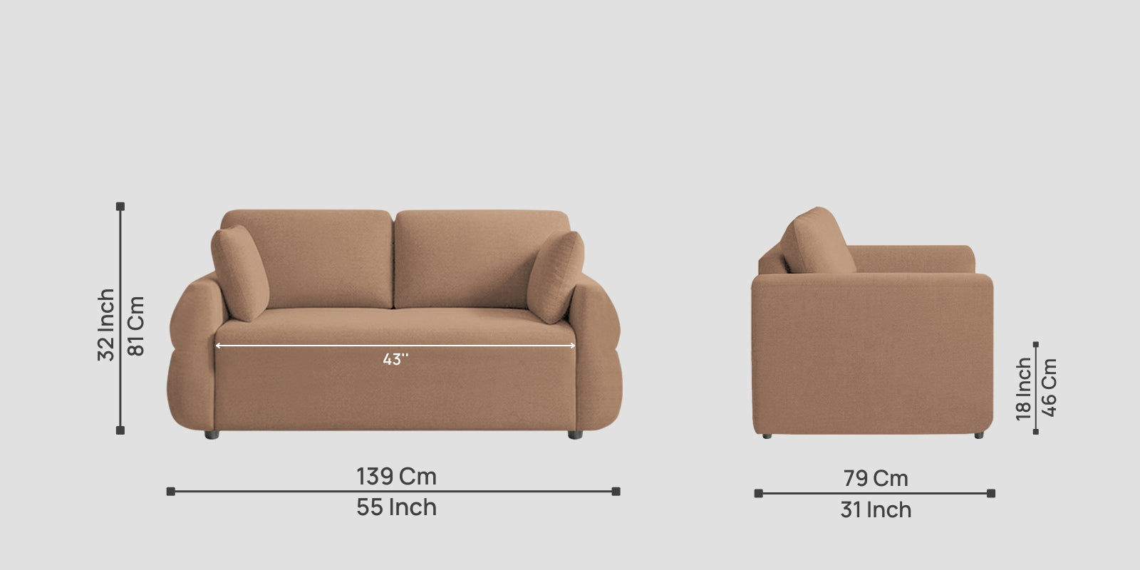 Jack Fabric 2 Seater Sofa In Cookie Beige Colour - Febonic Living