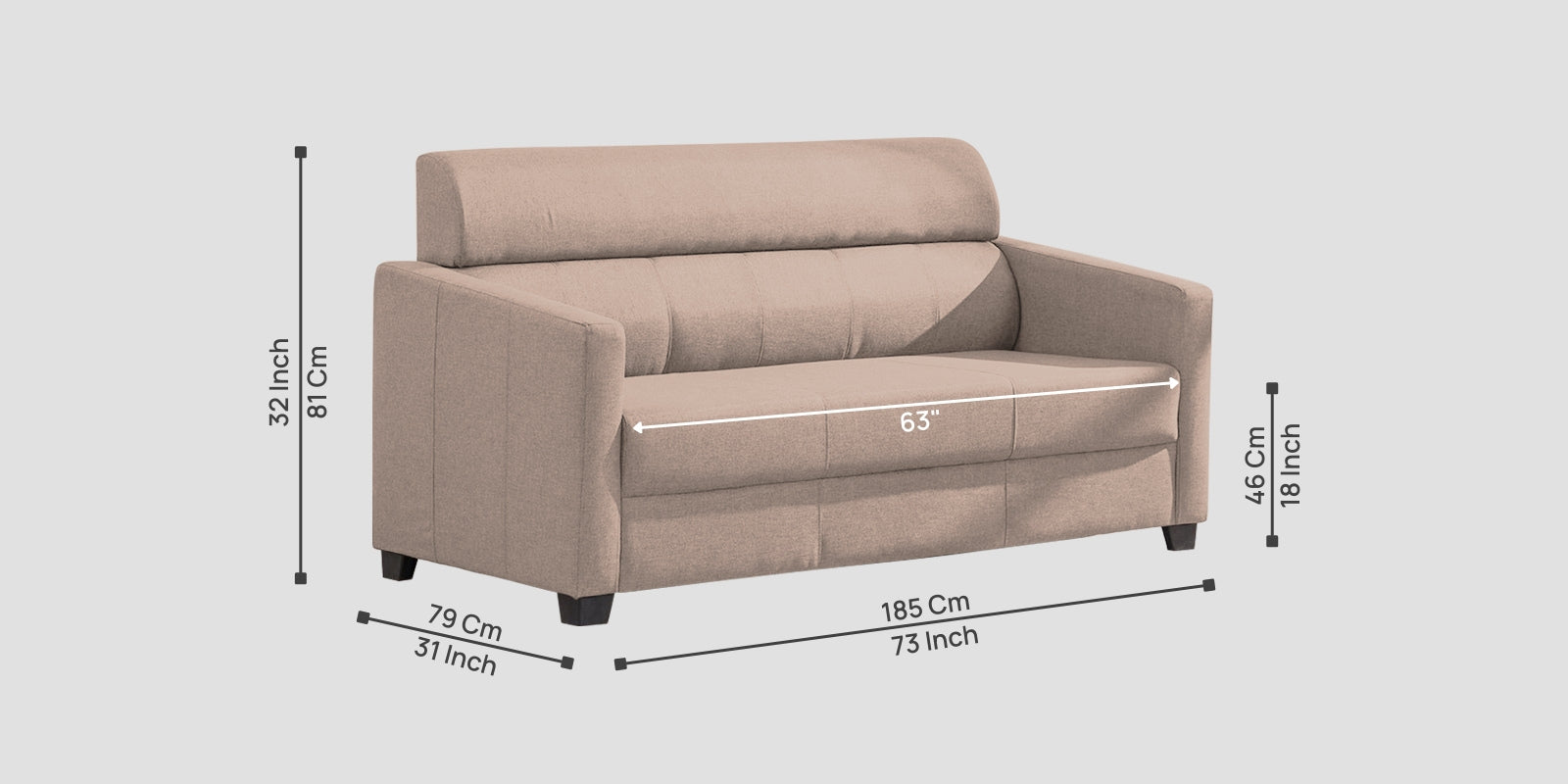 Devo Fabric 3 Seater Sofa In Kadhi Beige Colour - Febonic Living