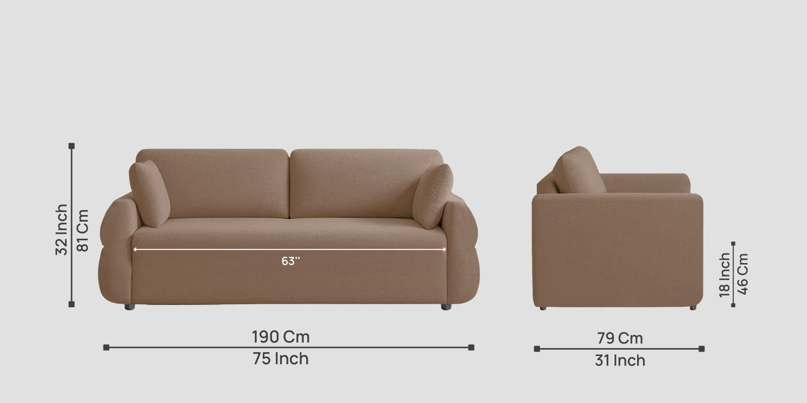 Jack Fabric 3 Seater Sofa In Cookie Beige Colour - Febonic Living