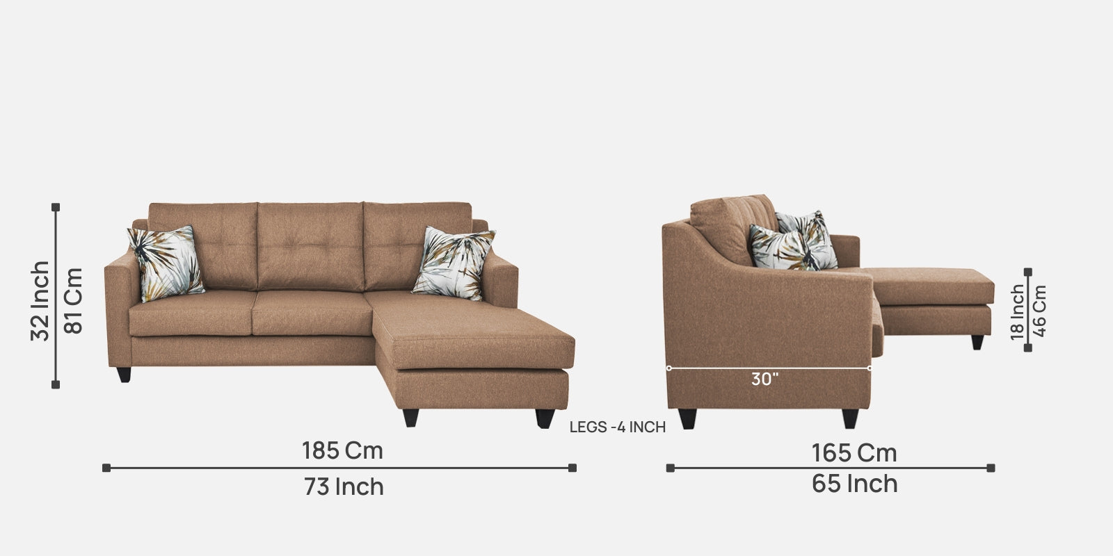 Welly Fabric LHS Sectional Sofa (2+Lounger) In Cosmic Beige Colour - Febonic Living
