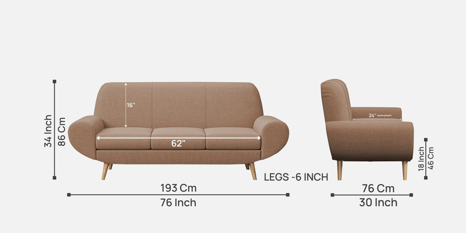 Jessy Fabric 3 Seater Sofa In Cosmic Beige Colour - Febonic Living
