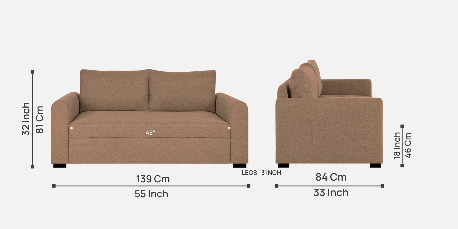 Sigma Fabric 2 Seater Sofa In Cosmic Beige Colour - Febonic Living