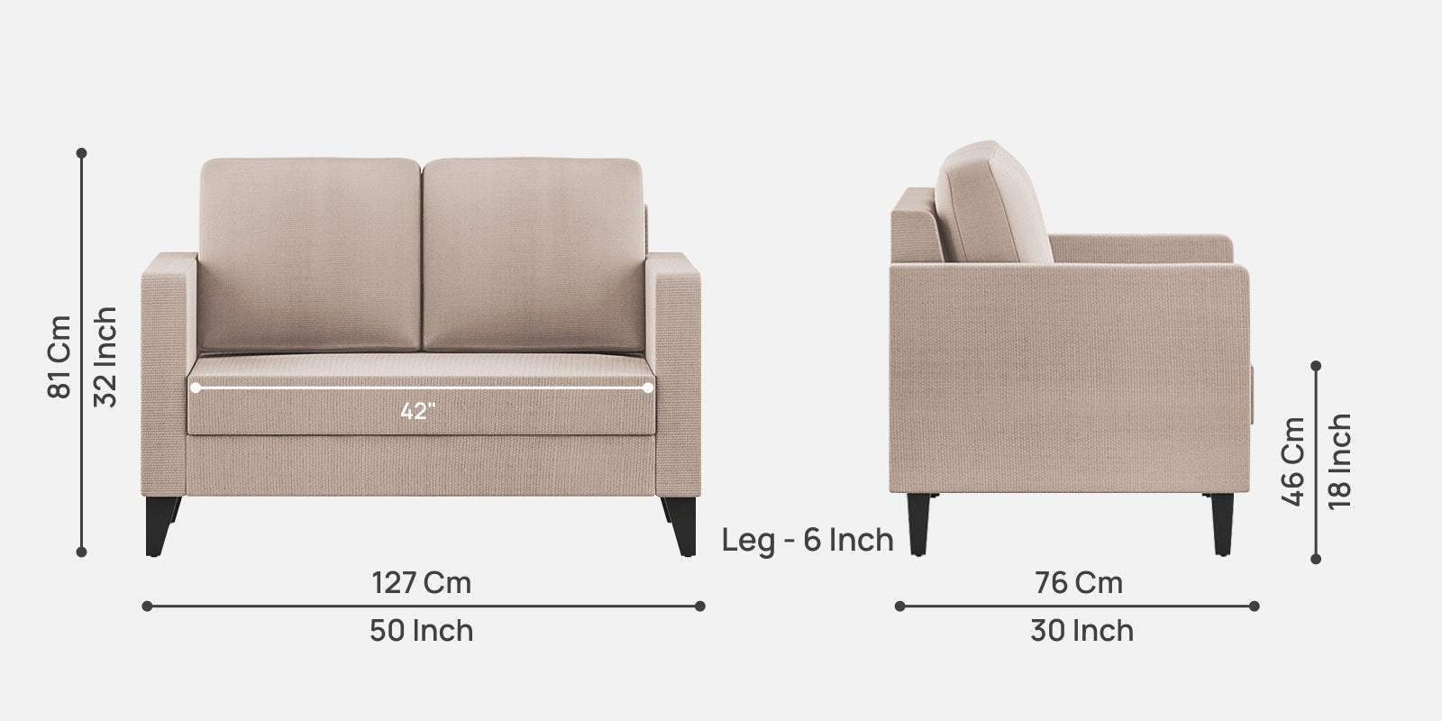 Nori Fabric 2 Seater Sofa In Kadhi Beige Colour - Febonic Living