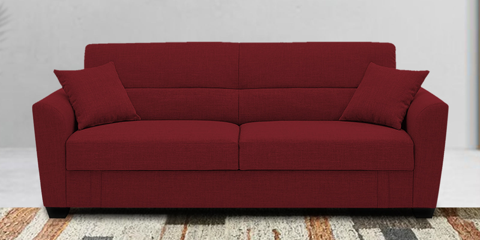 Bony Fabric 3 Seater Convertible Sofa Cum Bed In Corel Red Colour - Febonic Living