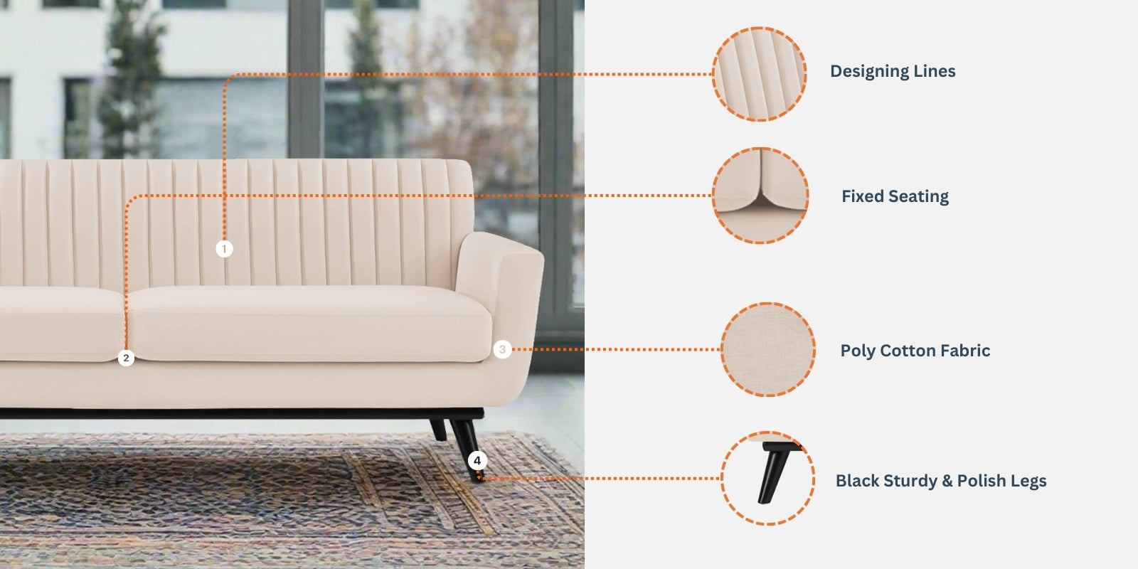 Tucker Velvet 3 Seater Sofa In Pubble Grey Colour - Febonic Living