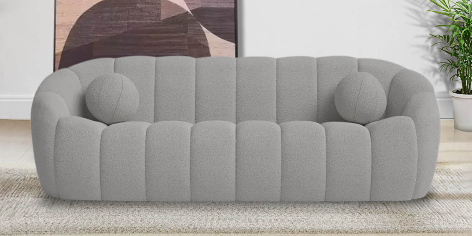 Boucle Fabric 3 Seater Sofa In Swedan Gary Colour - Febonic Living