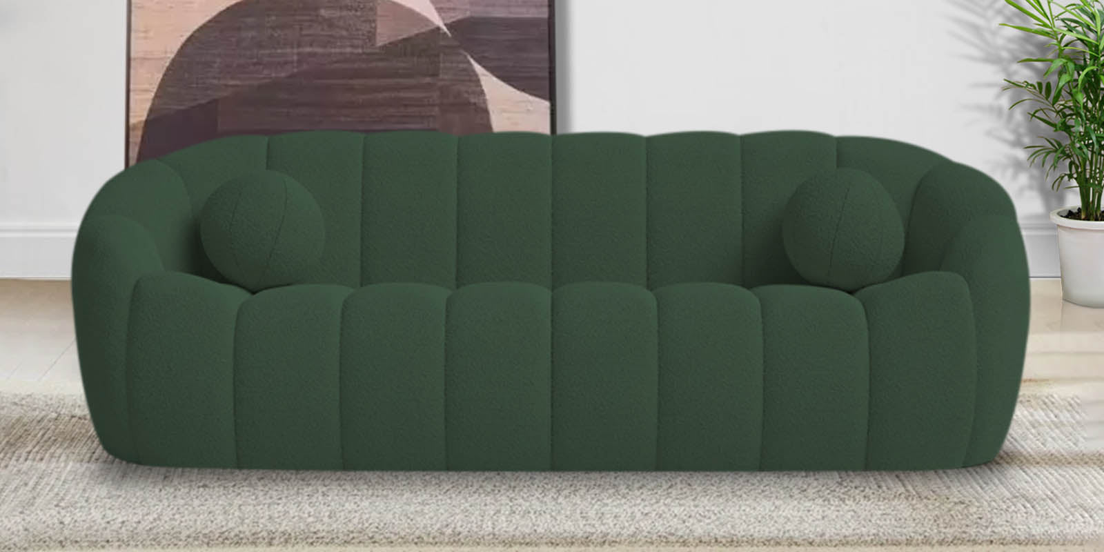 Boucle Fabric 3 Seater Sofa In Bottle Green Colour - Febonic Living