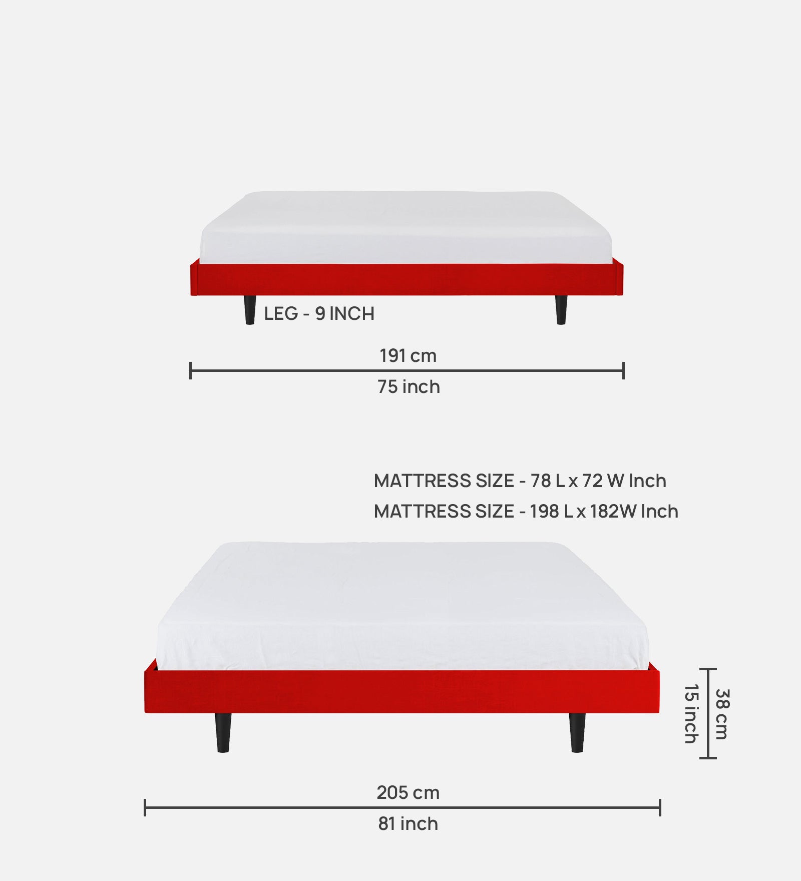 Basi Fabric King Size Bed In Ruby Red Colour - Febonic Living