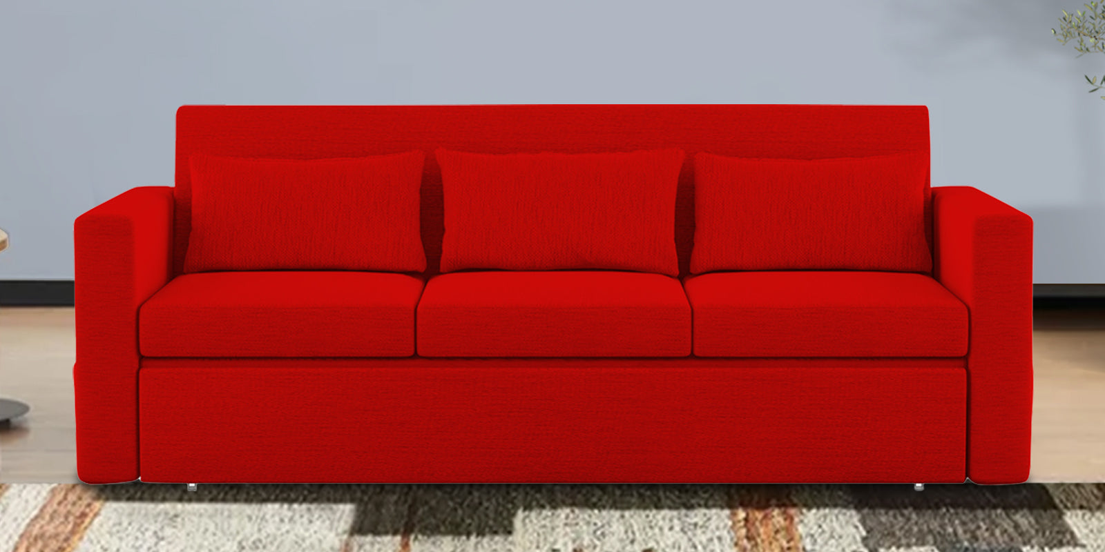 River Fabric 3 Seater Pull Out Sofa Cum Bed In Ruby Red Colour - Febonic Living