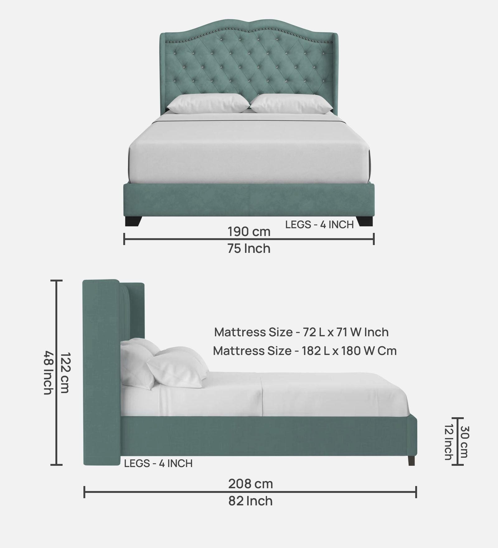 Blake Fabric King Size Bed in Suka Blue Colour - Febonic Living