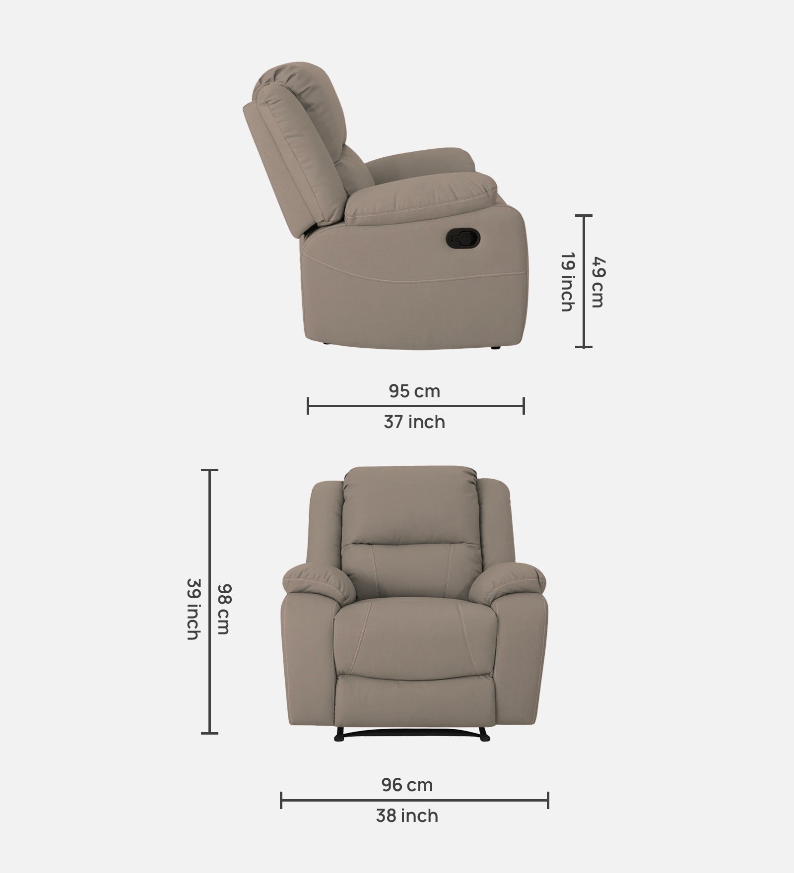 Adley Fabric 1 Seater Manual Recliner In Khaki Beige Colour - Febonic Living