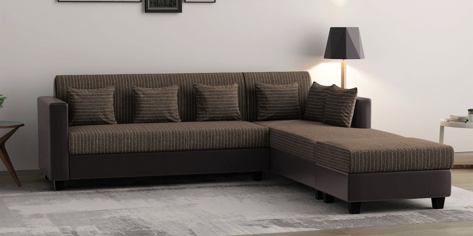Baley Fabric LHS Sectional Sofa (3+Lounger) In Lama Brown Colour - Febonic Living