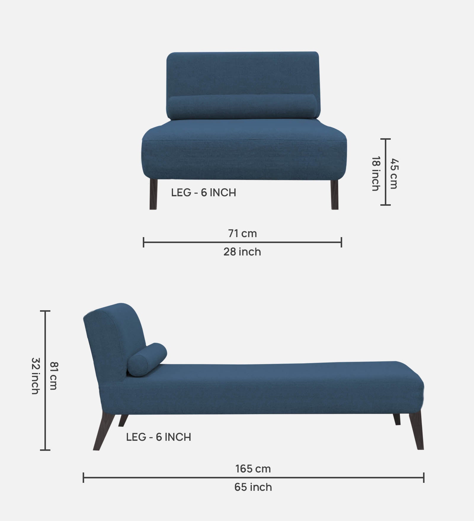 Noce Fabric Armless Chaise Lounger In Light Blue Colour - Febonic Living