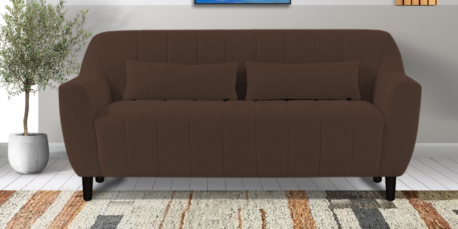 Nesco Boucle Fabric 2 Seater Sofa In Bringo Brow Colour - Febonic Living